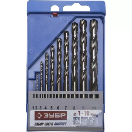 Набор ЗУБР &quot;ЭКСПЕРТ&quot;: Свёрла  по металлу, цилиндрический хвостовик, быстрорежущая сталь Р6М5, 1-10мм, 10шт 4-29625-H10 купить в Кургане