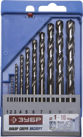 Набор ЗУБР &quot;ЭКСПЕРТ&quot;: Свёрла  по металлу, цилиндрический хвостовик, быстрорежущая сталь Р6М5, 1-10мм, 10шт 4-29625-H10 купить в Кургане