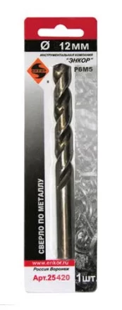 Сверло для металла Р6М5 Ф12,0 мм блистер Энкор 25420 купить в Кургане