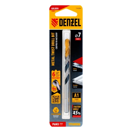 Сверло спиральное по металлу Denzel 7,0 x 109мм, Р6М5, Golden Tip, многогранная заточка 718280 купить в Кургане