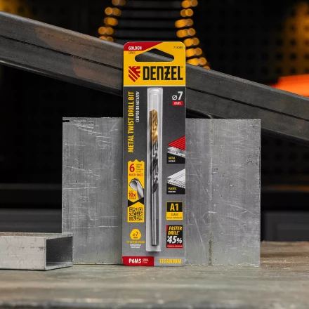 Сверло спиральное по металлу Denzel 7,0 x 109мм, Р6М5, Golden Tip, многогранная заточка 718280 купить в Кургане