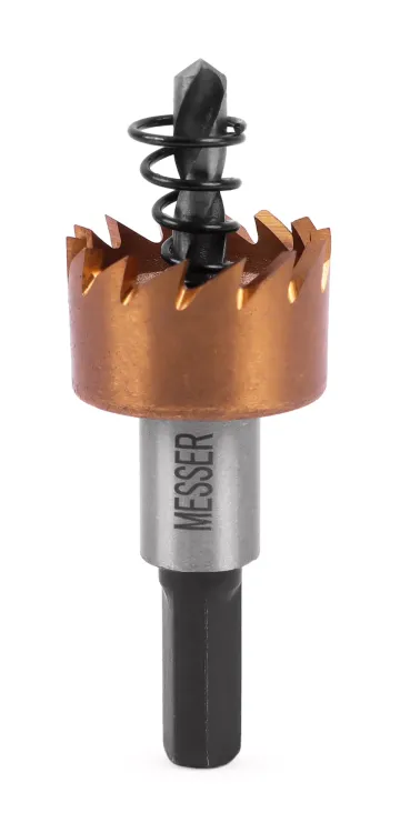 HSS-TiN коронка MESSER  21мм с центр. сверлом и толкающей пружиной для  лист. материала  до 2 мм ц/х купить в Кургане