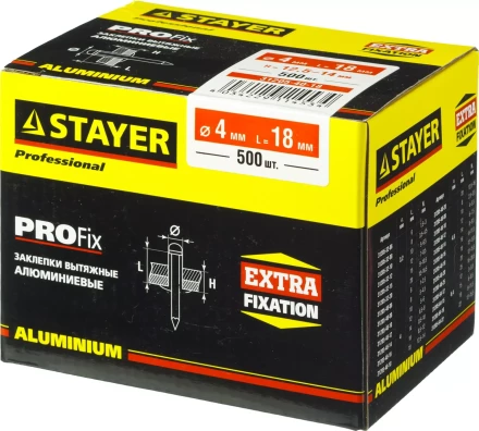 Заклепки PROFIX алюминиевые, 4,0х18мм, 500шт, STAYER Professional 31205-40-18 31205-40-18 купить в Кургане