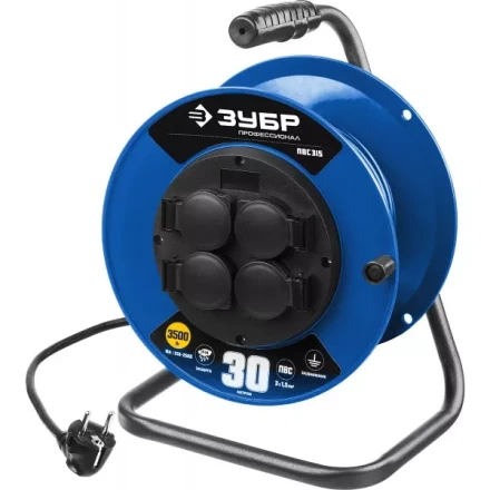 Удлинитель на катушке &quot;ПВС 315&quot;, 30 м, 3500 Вт, 4 гнезда, IP44, ПВС 3х1,5 кв мм, ЗУБР 55081-30 купить в Кургане