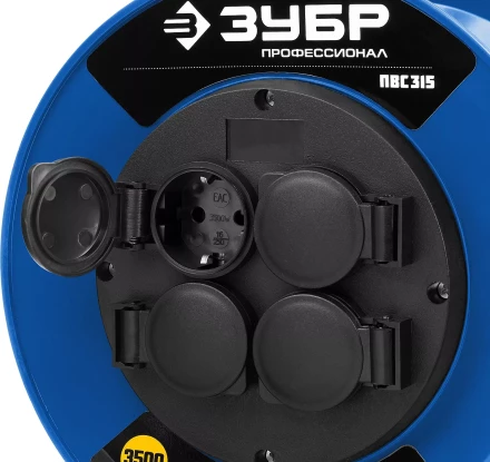 Удлинитель на катушке &quot;ПВС 315&quot;, 30 м, 3500 Вт, 4 гнезда, IP44, ПВС 3х1,5 кв мм, ЗУБР 55081-30 купить в Кургане