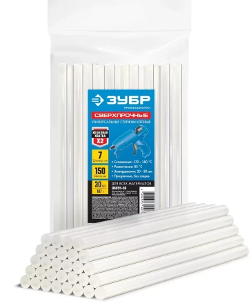 ЗУБР 7 х 150 мм, 30 шт, сверхпрочные прозрачные клеевые стержни, Профессионал (06855-30) купить в Кургане