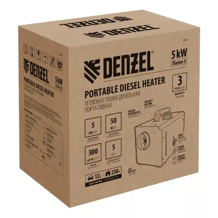 Дизельная тепловая портативная пушка Denzel Flame-5 96495, 5кВт, 300м3/ч, непр.наг., циф. терм. купить в Кургане