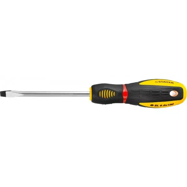 Отвертка STAYER "PROFI" "PROTech", двухкомп рукоятка, намагниченная, Cr-Mo, SL6,0x100мм 25131-06-10_z02 купить в Кургане