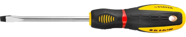 Отвертка STAYER "PROFI" "PROTech", двухкомп рукоятка, намагниченная, Cr-Mo, SL6,0x100мм 25131-06-10_z02 купить в Кургане