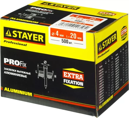 Заклепки PROFIX алюминиевые, 4,0х20мм, 500шт, STAYER Professional 31205-40-20 31205-40-20 купить в Кургане