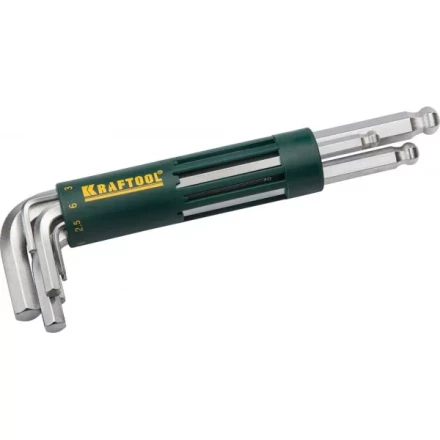 Набор KRAFTOOL: Ключи имбусовые длинные с шариком, Cr-Mo сталь, держатель-рукоятка, HEX 2-10мм, 8 пред 27431-2_z01 купить в Кургане