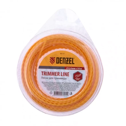 Леска для триммера овальная витая 2,4 мм х 15 м блистер Россия Denzel 96137 купить в Кургане
