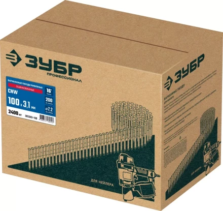 ЗУБР CNW 100 х 3.1 мм, барабанные гвозди рифленые оцинкованные, 2400 шт (305383-100) купить в Кургане
