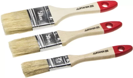 Набор STAYER &quot;STANDARD&quot; &quot;UNIVERSAL&quot;: Кисти, светлая натуральная щетина, деревянная ручка, 3шт: 25, 38, 50мм 0161-H3_z01 купить в Кургане