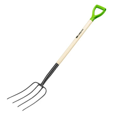 Вилы 4-рогие Сибртех 61379, сенные, кованые, 210х340х1260 мм, деревянный лакированный черенок купить в Кургане