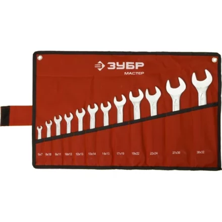 Набор ЗУБР &quot;МАСТЕР&quot;: Ключ гаечный рожковый, Cr-V сталь, хромированный, 6-32мм, 12шт 27010-H12 купить в Кургане