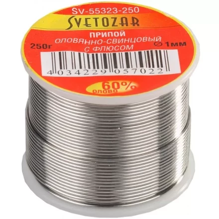 Припой СВЕТОЗАР оловянно-свинцовый, 60% Sn / 40% Pb, 250гр SV-55323-250 купить в Кургане