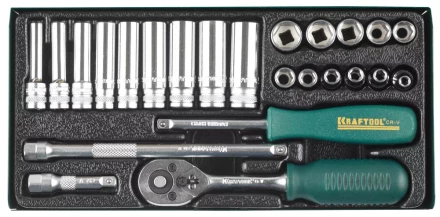 Набор торцовых головок KRAFTOOL &quot;INDUSTRIE QUALITAT&quot; (1/4&quot;) универсальный, Cr-V, металлический кейс, 24 предмета 27890-H24_z01 купить в Кургане