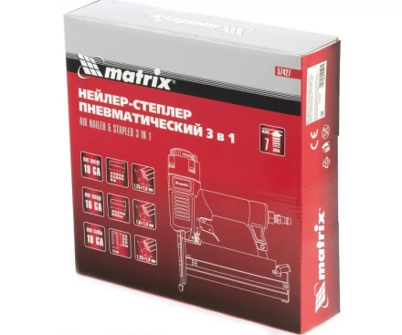 Нейлер-степлер пнев. 3 в 1 с рег. глуб. гвозди 16GA - 18GA гвозди, скобы 16GA - 18GA MATRIX 57427 купить в Кургане