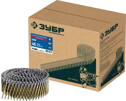 ЗУБР CNW 40 х 2.1 мм, барабанные гвозди рифленые оцинкованные, 12600 шт (305383-40) купить в Кургане