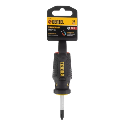 Отвертка PH2х38 мм, CrV, трехкомпонентная рукоятка Denzel 12186 купить в Кургане