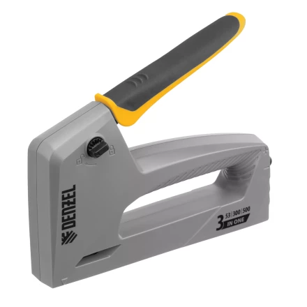 Степлер мебельный Denzel 40213, пластиковый корпус, тип 53, 6-14 мм, тип 300, 15 мм, тип 500, 15 мм купить в Кургане