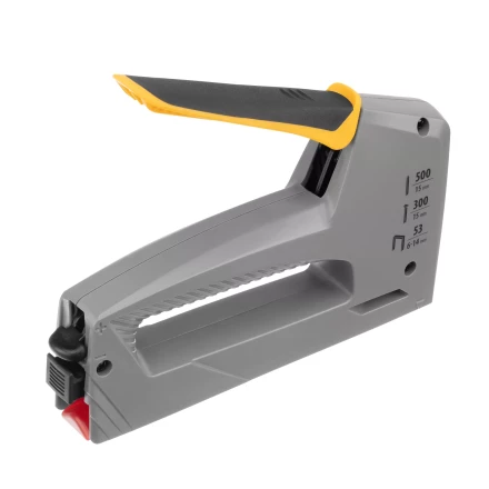 Степлер мебельный Denzel 40213, пластиковый корпус, тип 53, 6-14 мм, тип 300, 15 мм, тип 500, 15 мм купить в Кургане
