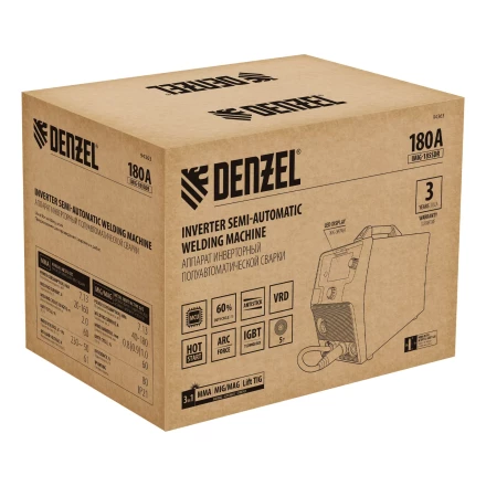 Аппарат инвертор. полуавтомат. cварки Denzel IMIG-185SDR 94363, 180 А, ПВ 60%, катушка 5 кг купить в Кургане