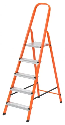 Стремянка, 5 ступеней, стальной профиль, ступени сталь, оранжевая, Россия, Сибртех 97965 купить в Кургане