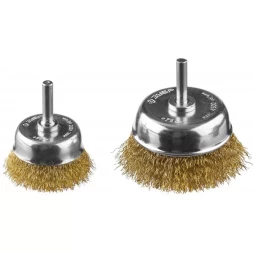 ЗУБР "ПРОФЕССИОНАЛ". Набор щеток чашечных для дрели, витая стальная латунированная проволока 0,3мм, 50/75мм, 2шт 3531-H2_z02
