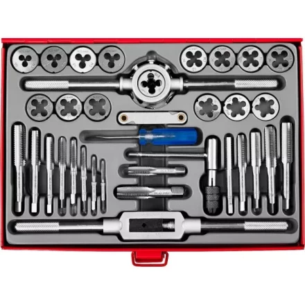 Набор ЗУБР &quot;ЭКСПЕРТ&quot; с металлореж. инструментом, метчики однопроходные и плашки М3-М12, оснастка-в метал. боксе, 35пред. 28117-H35 купить в Кургане