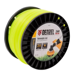 Леска для триммера звезда Denzel, 2,4мм х 260м, на DIN катушке FLEX CORD, 96286