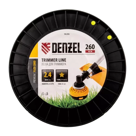 Леска для триммера звезда Denzel, 2,4мм х 260м, на DIN катушке FLEX CORD, 96286 купить в Кургане