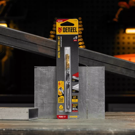 Сверло спиральное по металлу Denzel 9 x 125мм, Р6М5, Golden Tip, многогранная заточка, 718284 купить в Кургане