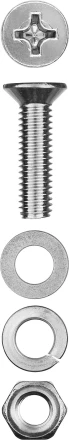 Винт (DIN965) в комплекте с гайкой (DIN934), шайбой (DIN125), шайбой пруж. (DIN127), M6 x 30 мм, 10 шт, ЗУБР 303456-06-030 купить в Кургане