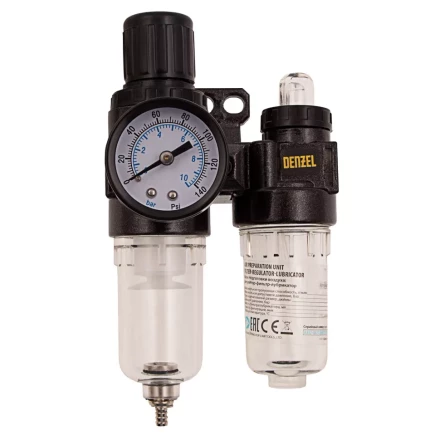 Блок подготовки воздуха регулятор-фильтр-лубрикатор FLR1500, 10 бар, 1500 л/мин, 1/4&quot; Denzel 57469 купить в Кургане
