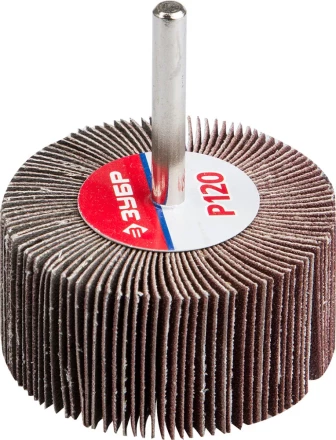 Круг шлифовальный ЗУБР &quot;МАСТЕР&quot; веерный лепестковый, на шпильке, тип КЛО, зерно-электрокорунд нормальный, P120, 30х60мм 36602-120 купить в Кургане