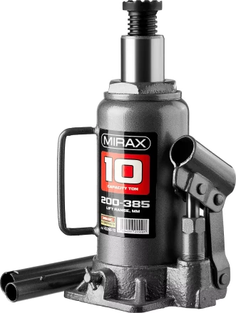 Домкрат гидравлический бутылочный, 10т, 200-385 мм, MIRAX 43260-10 43260-10 купить в Кургане