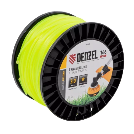 Леска для триммера звезда Denzel, 3,0мм х 166м, на DIN катушке FLEX CORD, 96288 купить в Кургане