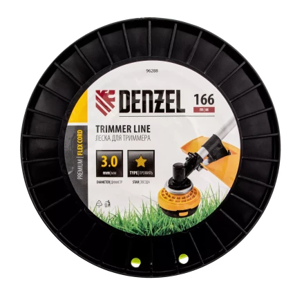 Леска для триммера звезда Denzel, 3,0мм х 166м, на DIN катушке FLEX CORD, 96288 купить в Кургане