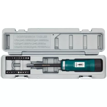 Отвертка динамометрическая KRAFTOOL со шкалой, регулируемая, 1-8 Нм, точность +/-6%, 20 бит, в боксе 64030 купить в Кургане