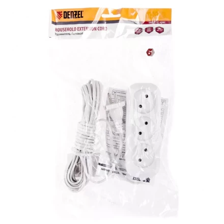 Удлинитель бытовой без заземления 7 м 3 розетки 6 А серия УХ6 Denzel 95928 купить в Кургане