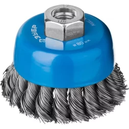 ЗУБР "ПРОФЕССИОНАЛ". Щетка чашечная для УШМ, плетеные пучки стальной проволоки 0,5мм, 80ммхМ14 35275-080_z02