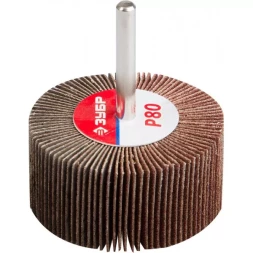 Круг шлифовальный ЗУБР "МАСТЕР" веерный лепестковый, на шпильке, тип КЛО, зерно-электрокорунд нормальный, P80, 30х60мм 36602-080