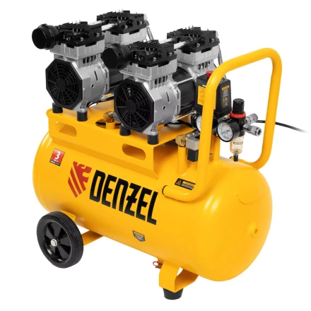 Компрессор безмасляный, малошумный Denzel DLS 1500/50, 1500 ВТ, 2x750, 50 л, 260 л/мин купить в Кургане