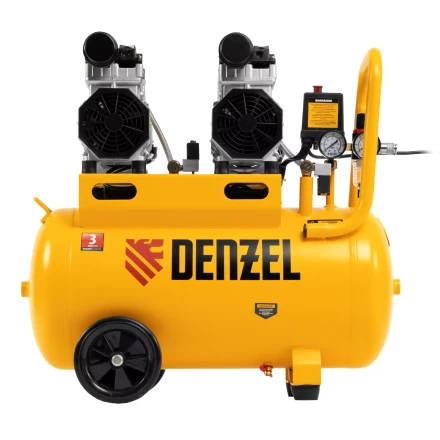 Компрессор безмасляный, малошумный Denzel DLS 1500/50, 1500 ВТ, 2x750, 50 л, 260 л/мин купить в Кургане