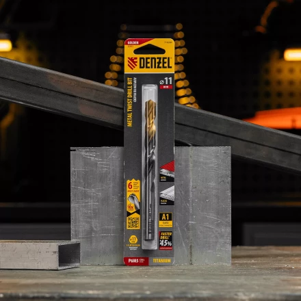 Сверло спиральное по металлу Denzel, 11 x 142мм, Р6М5, Golden Tip, многогранная заточка, 718286 купить в Кургане