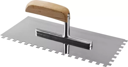 Гладилка нержавеющая ЗУБР &quot;ПРОФЕССИОНАЛ&quot; с деревянной ручкой, зубчатая, 8х8мм, 130х280мм 0806-08_z01 купить в Кургане