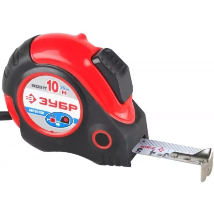 Рулетка ЗУБР "ЭКСПЕРТ", двухкомпонентный корпус, автостоп, 10м/25мм 34057-10-25_z02 купить в Кургане