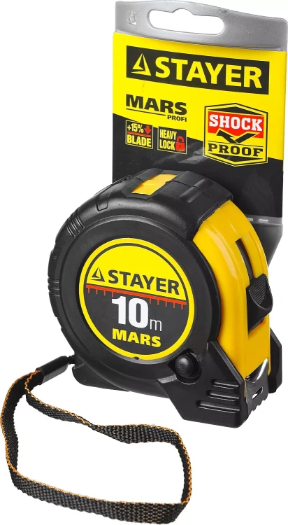 Рулетка STAYER "PROFI" "MARS", обрезиненный корпус, утолщенное полотно, 10мх25мм 34131-10_z01 купить в Кургане